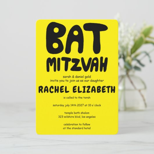 Groovy Handlettering Custom Bat Mitzvah Bold Stars Kaart (Staand voorkant)