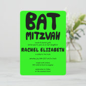 Groovy Handlettering Custom Bat Mitzvah Neon Stars Kaart (Staand voorkant)