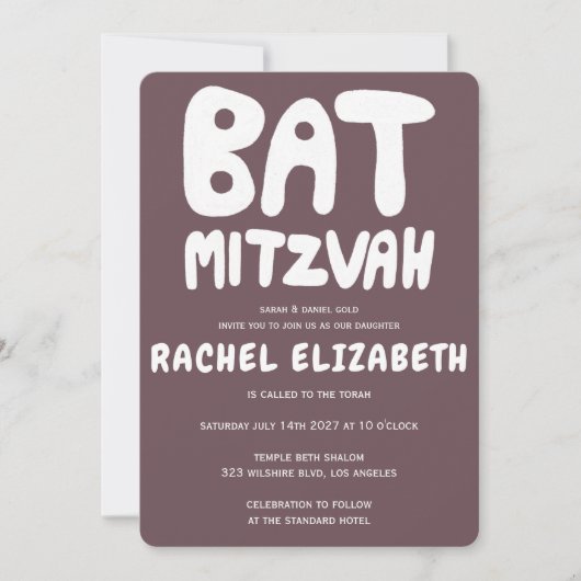 Groovy Handlettering Custom Bat Mitzvah Paarse Kaart (Voorkant)