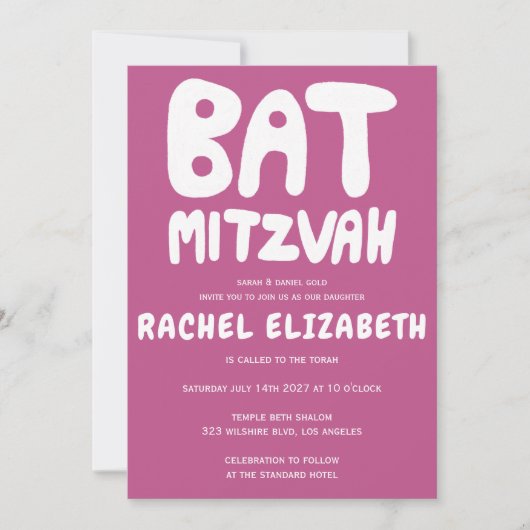 Groovy Handlettering Custom Bat Mitzvah Pink Kaart (Voorkant)