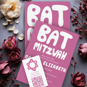 Groovy Handlettering Custom Bat Mitzvah Pink Kaart