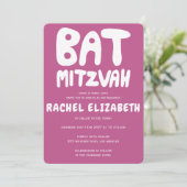 Groovy Handlettering Custom Bat Mitzvah Pink Stars Kaart (Staand voorkant)