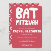 Groovy Handlettering Custom Bat Mitzvah Pink Stars Kaart (Voorkant / Achterkant)