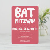 Groovy Handlettering Custom Bat Mitzvah Pink Stars Kaart (Staand voorkant)