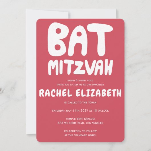 Groovy Handlettering Custom Bat Mitzvah Pink Stars Kaart (Voorkant)