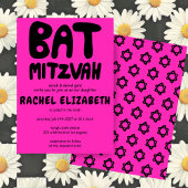 Groovy Handlettering Custom Bat Mitzvah Pink Stars Kaart