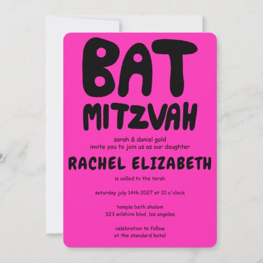 Groovy Handlettering Custom Bat Mitzvah Pink Stars Kaart (Voorkant)