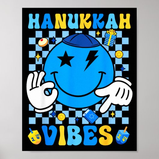 Groovy Hanukkah Vibes Chanukah Pajama Happy Hanukk Poster (Voorkant)