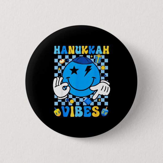 Groovy Hanukkah Vibes Chanukah Pajama Happy Hanukk Ronde Button 5,7 Cm (Voorkant)