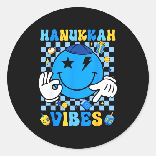 Groovy Hanukkah Vibes Chanukah Pajama Happy Hanukk Ronde Sticker (Voorkant)