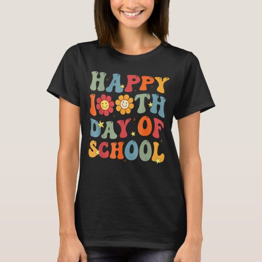 Groovy Happy 100th Day Of School Cute Students Kid T-shirt (Voorkant)