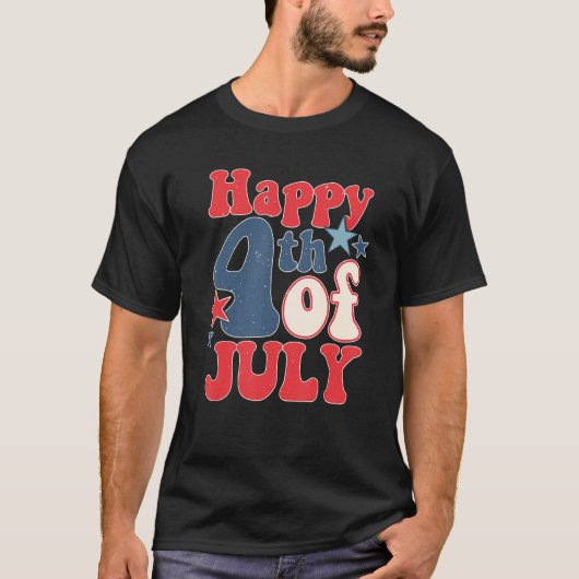 Groovy Happy 4th Of July US Flag American 4th Of J T-shirt (Voorkant)