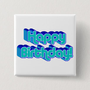 Groovy Happy Birthday Retro Blue Tekst Afbeelding Vierkante Button 5,1 Cm
