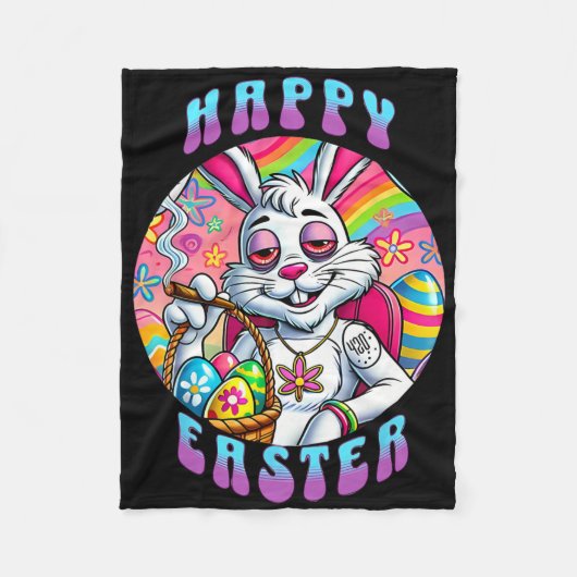Groovy Happy Easter Bunny Roken Wiet Grappig Fleece Deken (Voorkant)