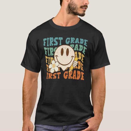 Groovy Happy Face Smile 1st Grade Teacher Student  T-shirt (Voorkant)