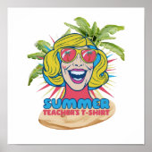 Groovy Happy Face Summer Vibes Poster voor docente (Voorkant)