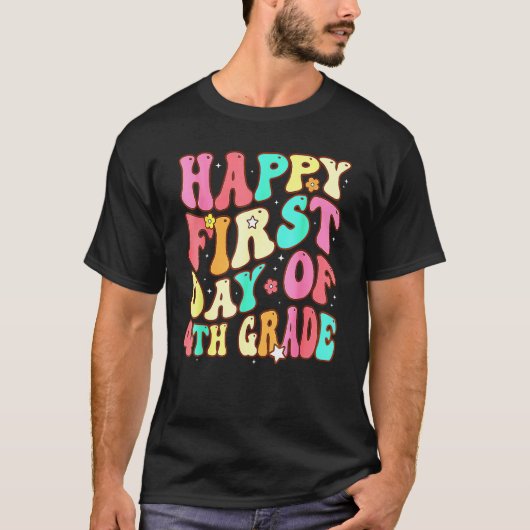 Groovy Happy First Day Of 4th Grade Welcome Back T T-shirt (Voorkant)