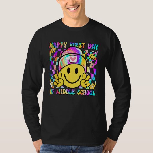 Groovy Happy First Day Of Middle School Boys Girls T-shirt (Voorkant)