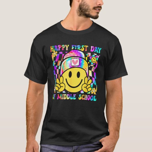 Groovy Happy First Day Of Middle School Boys Girls T-shirt (Voorkant)