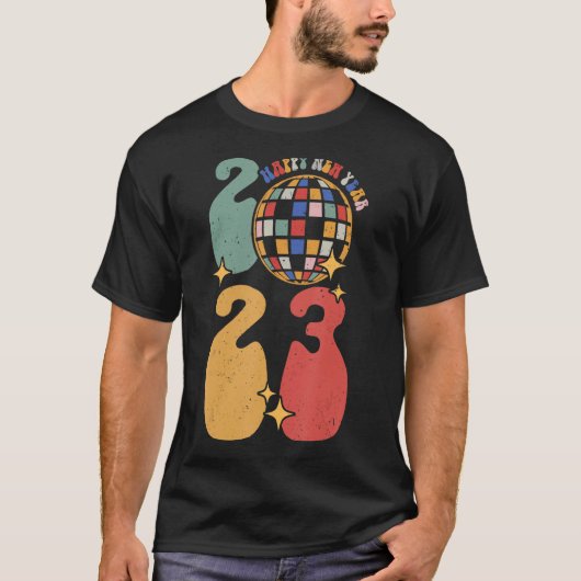 Groovy Happy New Year 2023 Retro Disco Style T-shirt (Voorkant)