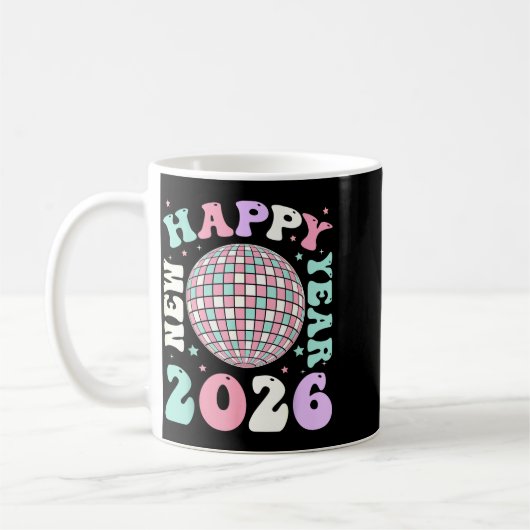 Groovy Happy New Year 2026 Disco Ball New Years Ev Koffiemok (Links)