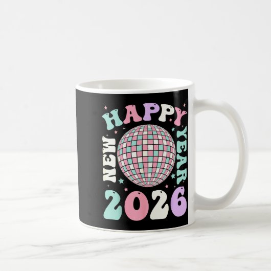 Groovy Happy New Year 2026 Disco Ball New Years Ev Koffiemok (Rechts)