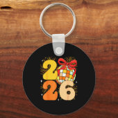 Groovy Happy New Year 2026 New Years Eve Party Men Sleutelhanger (Voorkant)