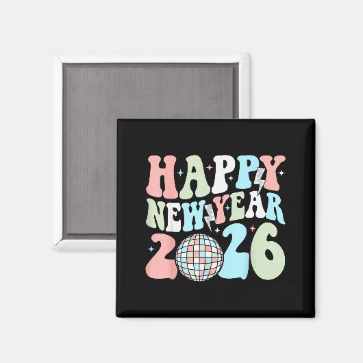 Groovy Happy New Year 2026 Party Cute New Years Ev Magneet (Voorkant / Achterkant)