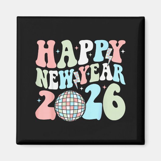 Groovy Happy New Year 2026 Party Cute New Years Ev Magneet (Voorkant)