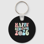 Groovy Happy New Year 2026 Party Cute New Years Ev Sleutelhanger (Voorkant)