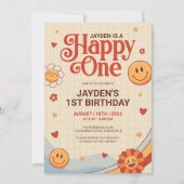 Groovy Happy One Y2k Happy Face Verjaardag Kaart (Voorkant)