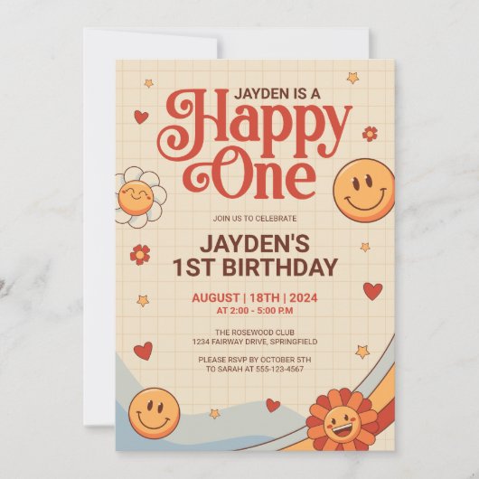 Groovy Happy One Y2k Happy Face Verjaardag Kaart (Voorkant)