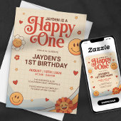 Groovy Happy One Y2k Happy Face Verjaardag Kaart