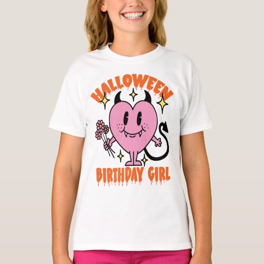 Groovy Hart Ghost Halloween Verjaardag Meisje T-shirt (Voorkant)