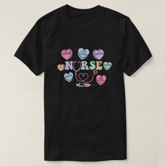 Groovy Hart Snoep Verpleegkundige Valentijnsdag Vr T-shirt (Design voorkant)