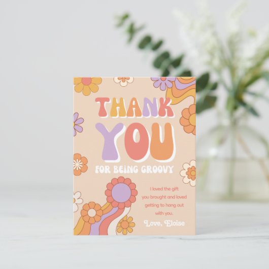 Groovy - Hartelijk dank - Kaart | Retro bedankt ka (Staand voorkant)