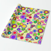 Groovy Harten Bloemen Cadeaupapier (Uitgerold)