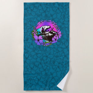 Groovy Hawaiian Surfer 1960 Retro Hibiscus - Blauw Strandlaken