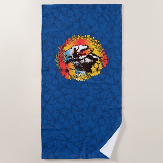 Groovy Hawaiian Surfer 1960 Retro Hibiscus - Navy Strandlaken (Voorkant)