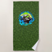 Groovy Hawaiian Surfer 1960 Retro Hibiscus-Olive Strandlaken (Voorkant)