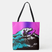 Groovy Hawaiian Surfer 60s Retro MonogramBeach zak Tote Bag (Voorkant)
