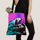 Groovy Hawaiian Surfer 60s Retro MonogramBeach zak Tote Bag (Dichtbij)
