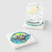 Groovy Hawaiian Surfer 60's Retro Tiki Bar Onderze Stenen Onderzetter (Zijkant)