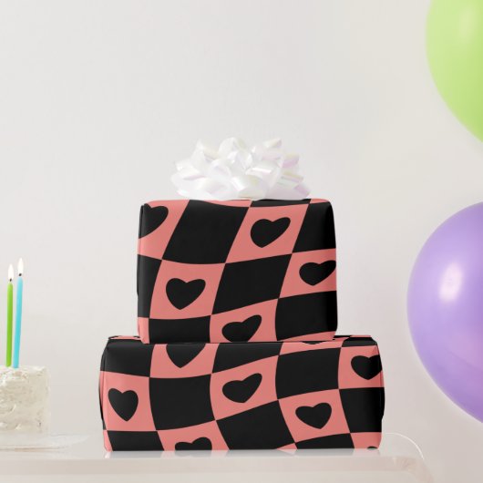 Groovy Heart Shape Checkerboard, Y2K 90s Wrappin Cadeaupapier (Feestgeschenken)