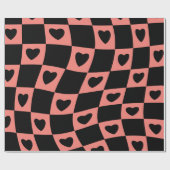 Groovy Heart Shape Checkerboard, Y2K 90s Wrappin Cadeaupapier (Vlak)