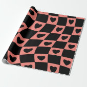 Groovy Heart Shape Checkerboard, Y2K 90s Wrappin Cadeaupapier (Uitgerold)