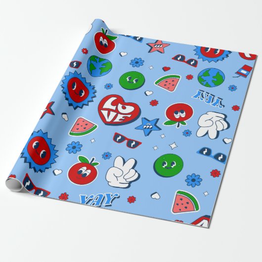 Groovy Heart Watermelon Earth valentijn jaren 60 Cadeaupapier (Uitgerold)