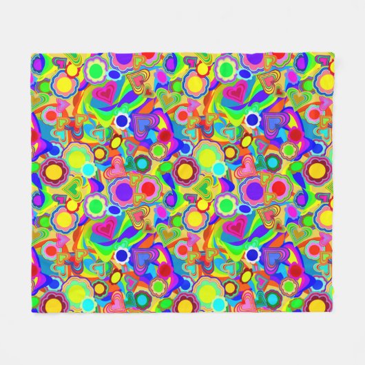 Groovy Hearts Bloemen Fleece Deken (Voorkant (Horizontaal))