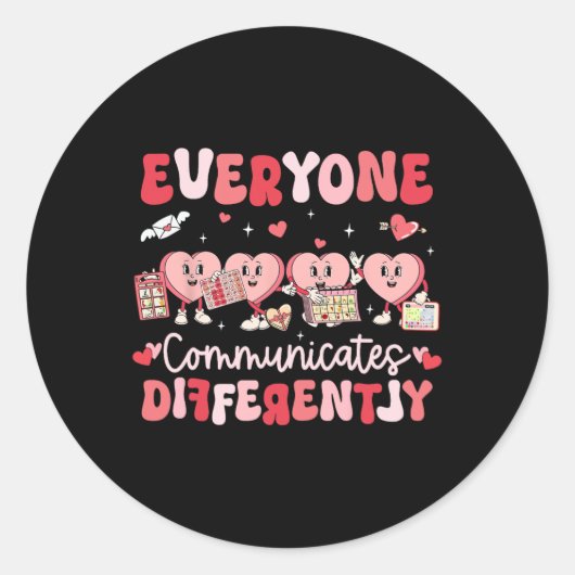 Groovy Hearts Iedereen Communiceert Anders Va Ronde Sticker (Voorkant)