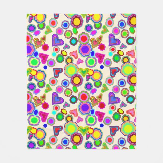 Groovy Hearts Kleurrijke Bloemen Fleece Deken (Voorkant)
